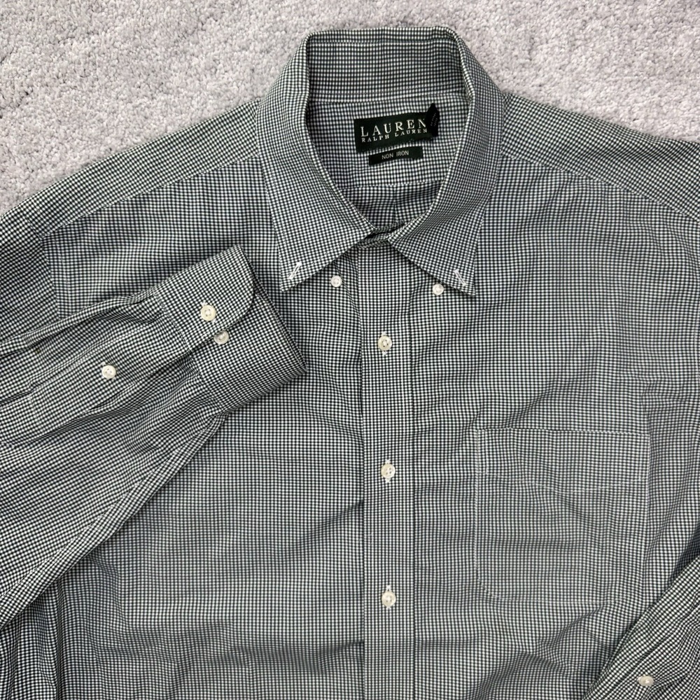 Lauren Ralph Lauren Mens Dress Shirt 17.5 34/35 Green Black Gingham Non Iron